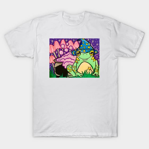 Frog Wizard with Potions T-Shirt by Stay Weird Studio Art